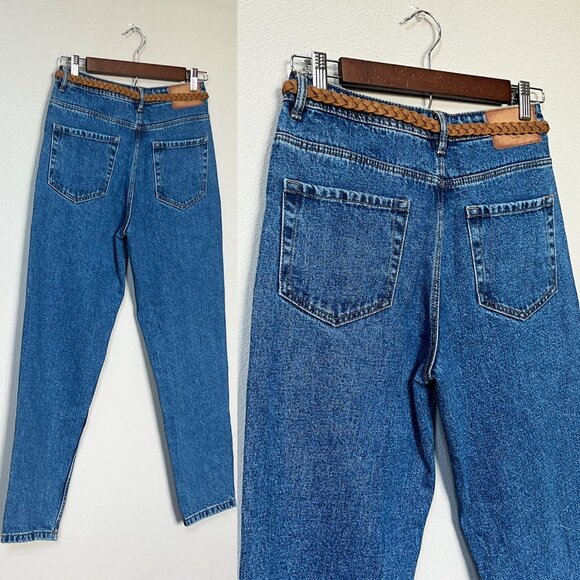 NEW TRF Zara x Ricardo Cavolo Hand Oil Painted Mom Jeans 4 + Belt Dark Wash Rare - Picture 10 of 16